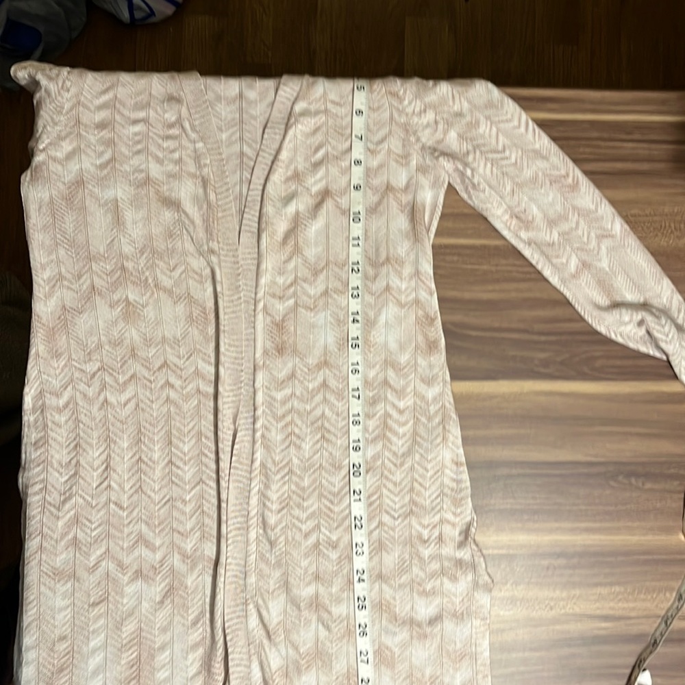 WHBM Chevron Pointelle beige open front long cardigan - Picture 12 of 16